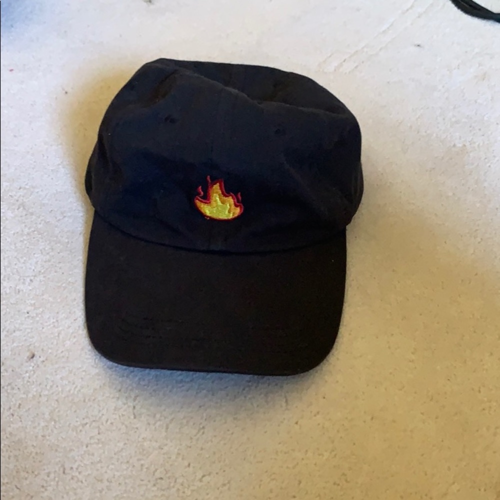 Black hat with embroidered flame